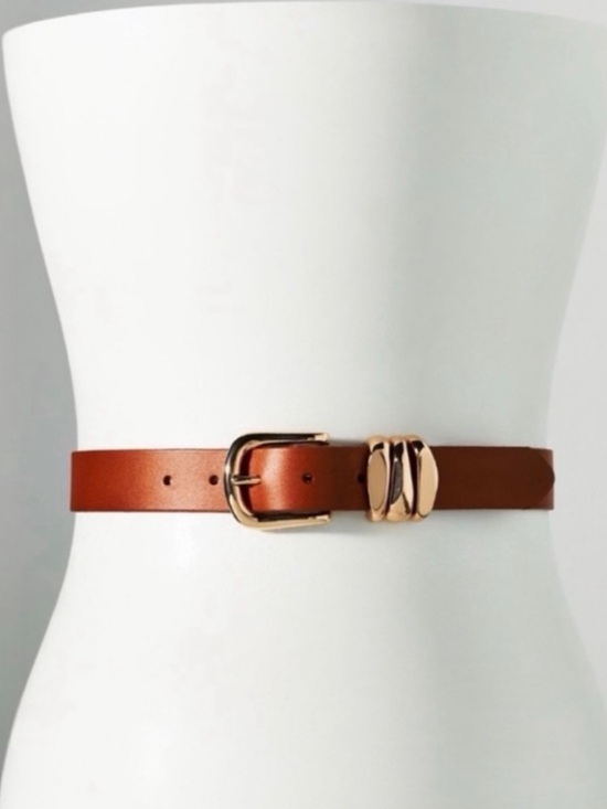 ANTHROPOLOGIE Structured Keeper Belt Brown Leather Gold Buckle Size Medium NWT